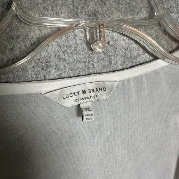 Lucky Brand XL Womens Top Sheer Embroidered Vneck White Floral Boho Cottage - Picture 2 of 16